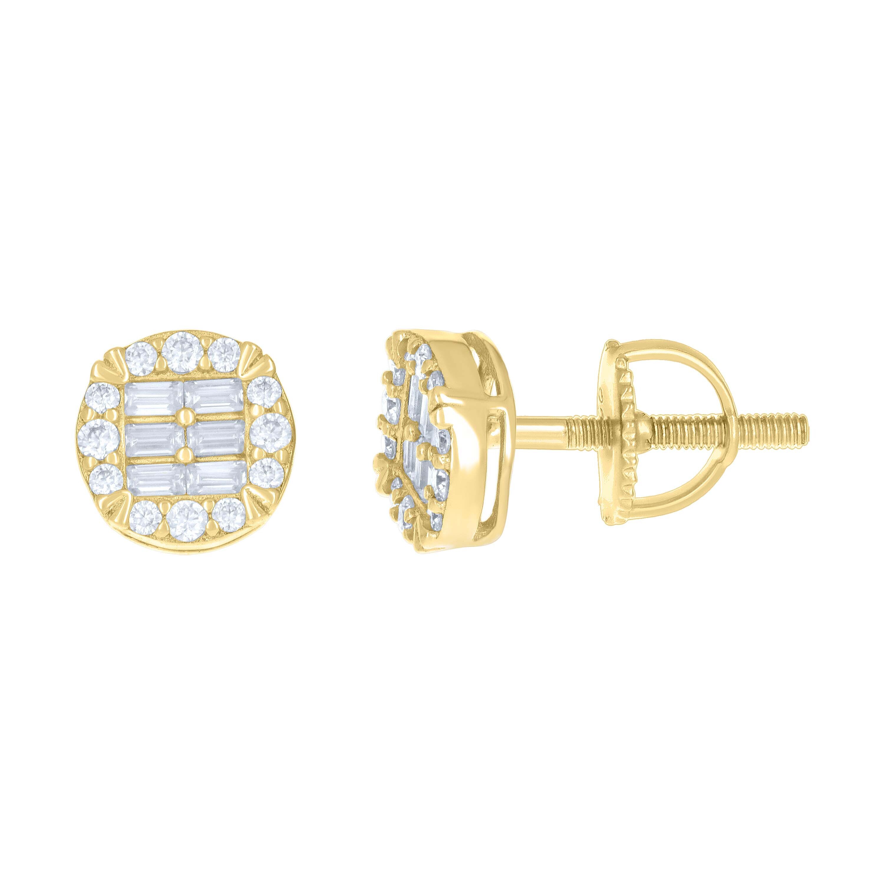 925 Sterl Silver Yellow-Tone 0.20ct Rnd 0.34ct Baguette Moissanite Stud Earrings